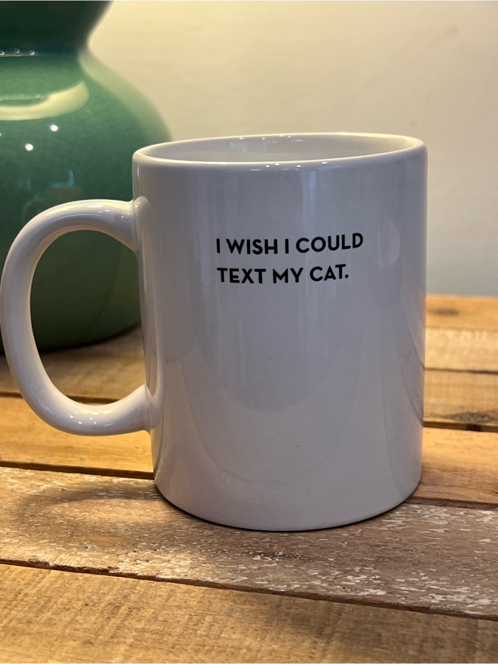 White Cat Lover Mug: "I Wish I Could Text My Cat"